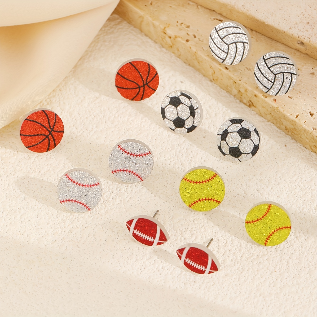 

Sports Themed Acrylic Stud Earrings Set, Assorted Ball Designs - Volleyball, Soccer, Baseball, Softball, Basketball, Fashion Ear Jewelry For Sports Fans