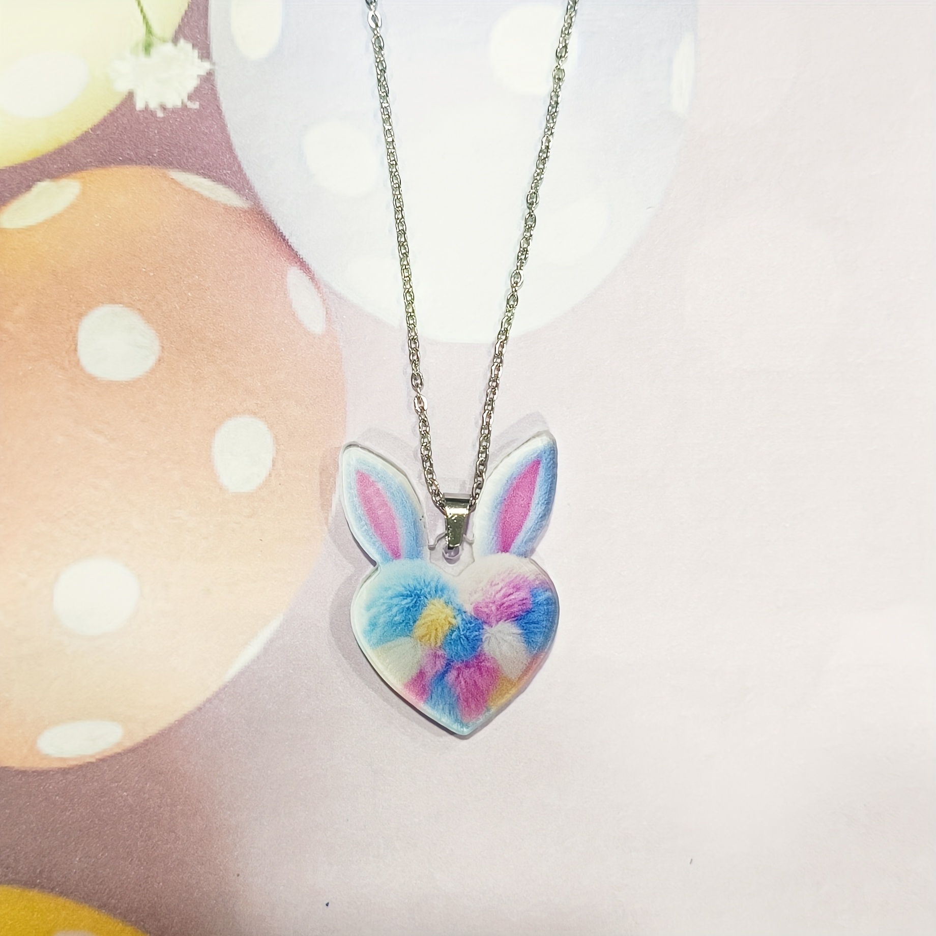 Colorful Heart Rabbit Women's Earrings & Necklace Set, 3pcs