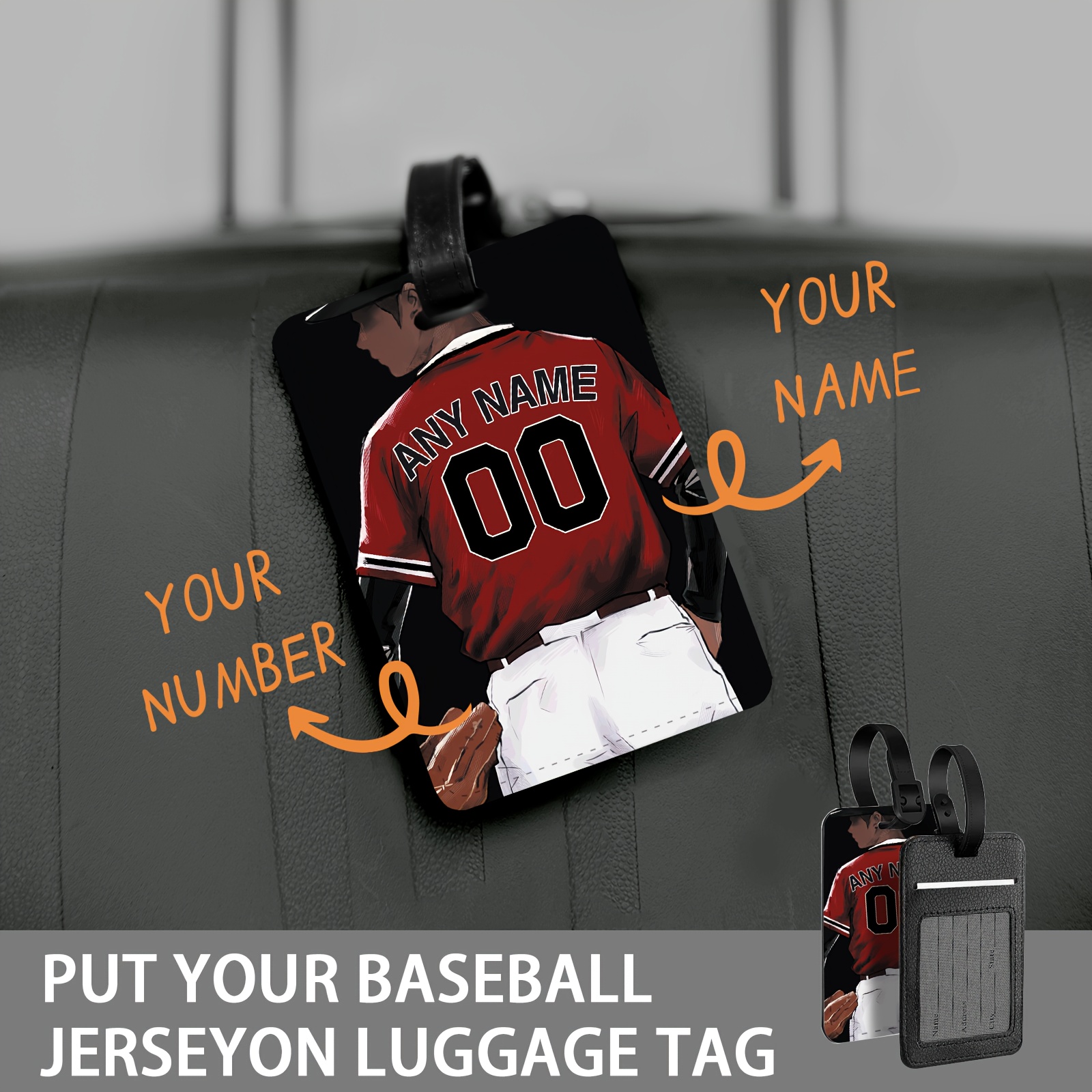 

', Custom Baseball Jersey-inspired Leather Luggage Tag With Name & Number - Suitcases, Backpacks & Travel Id - Unique Gift For Sports Fans