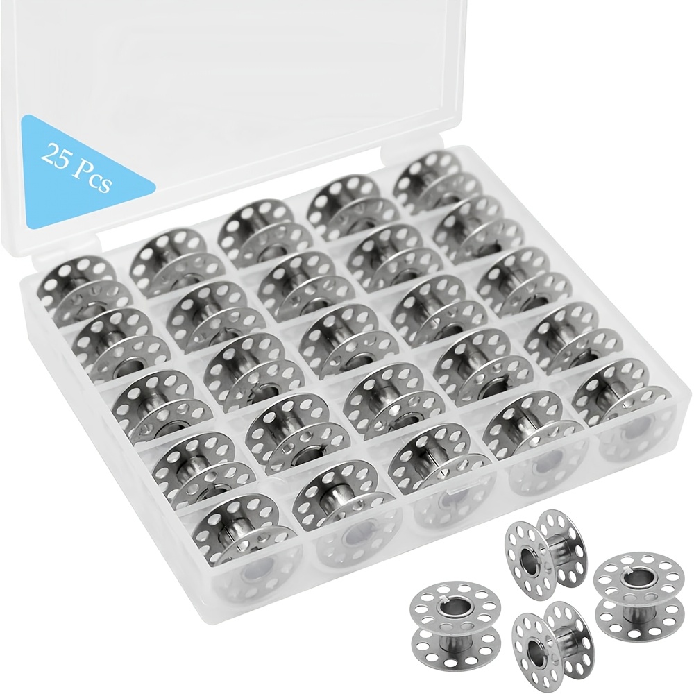 TEMU 25pcs/box Metal Sewing Bobbins Empty Bobbins Stainless Steel Bobbins, Suitable For Singer Brother Household Diy Sewing Machine Accessories Tools