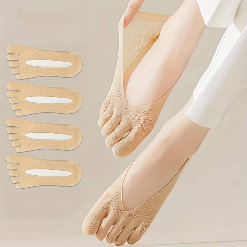 Image of 4-pair Summer Thin Five-toe Low-cut Invisible Breathable Mesh Socks, Anti-slip, Non-slip Heel, Comfortable And Cute Socks, For Teenager