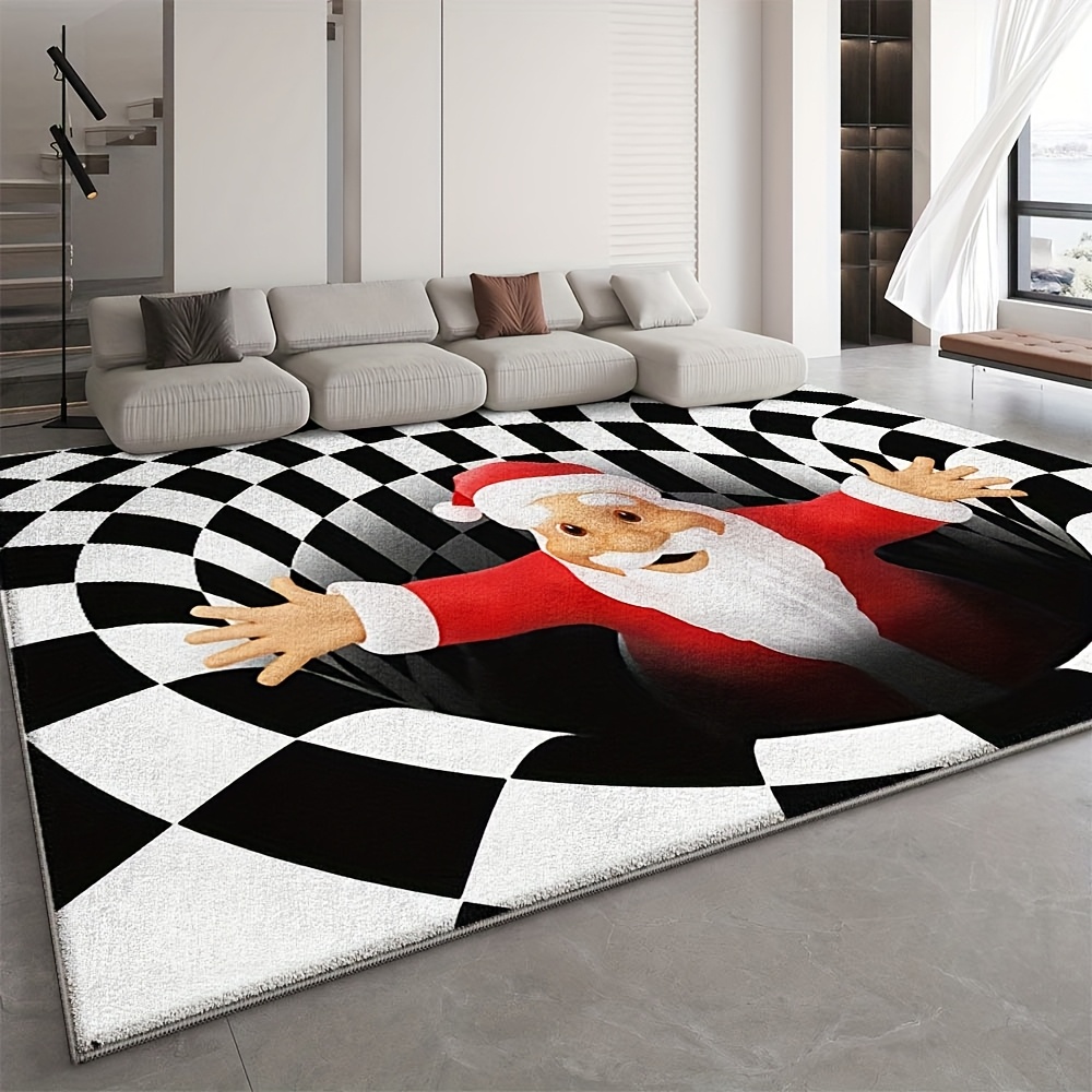 Tapis Rond Imprimé Noël 120 Cm - Velours Doux Antidérapant, Lavable, Pour Salon, Chambre, Décoration Festive - 2