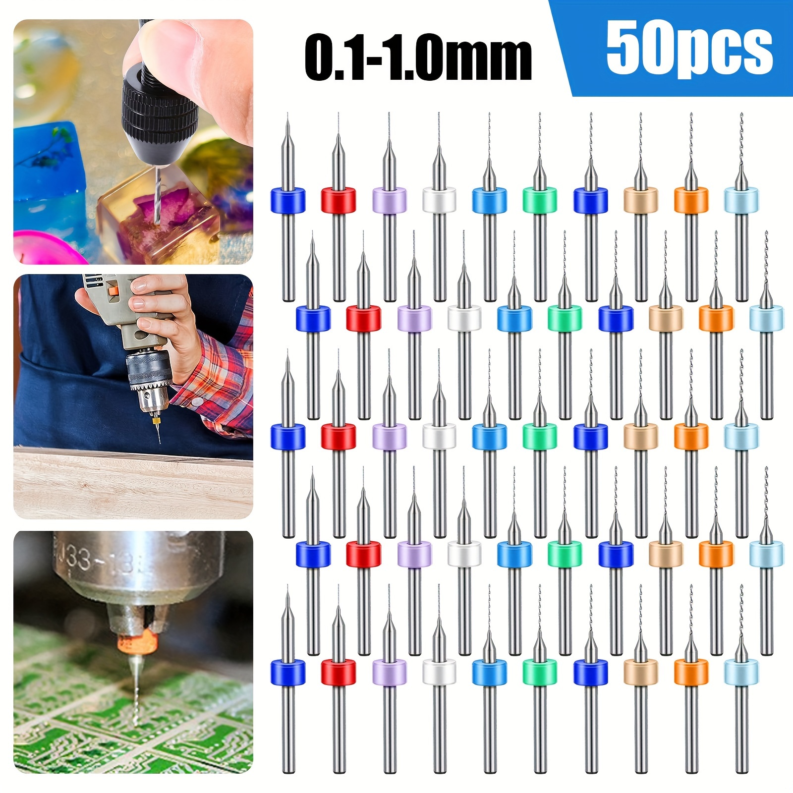

50pcs Micro Pcb Drill Bits Set, Carbide 0.1-1.0mm For Print Circuit Board Stone Rotary Tools Jewelry Cnc Engraving