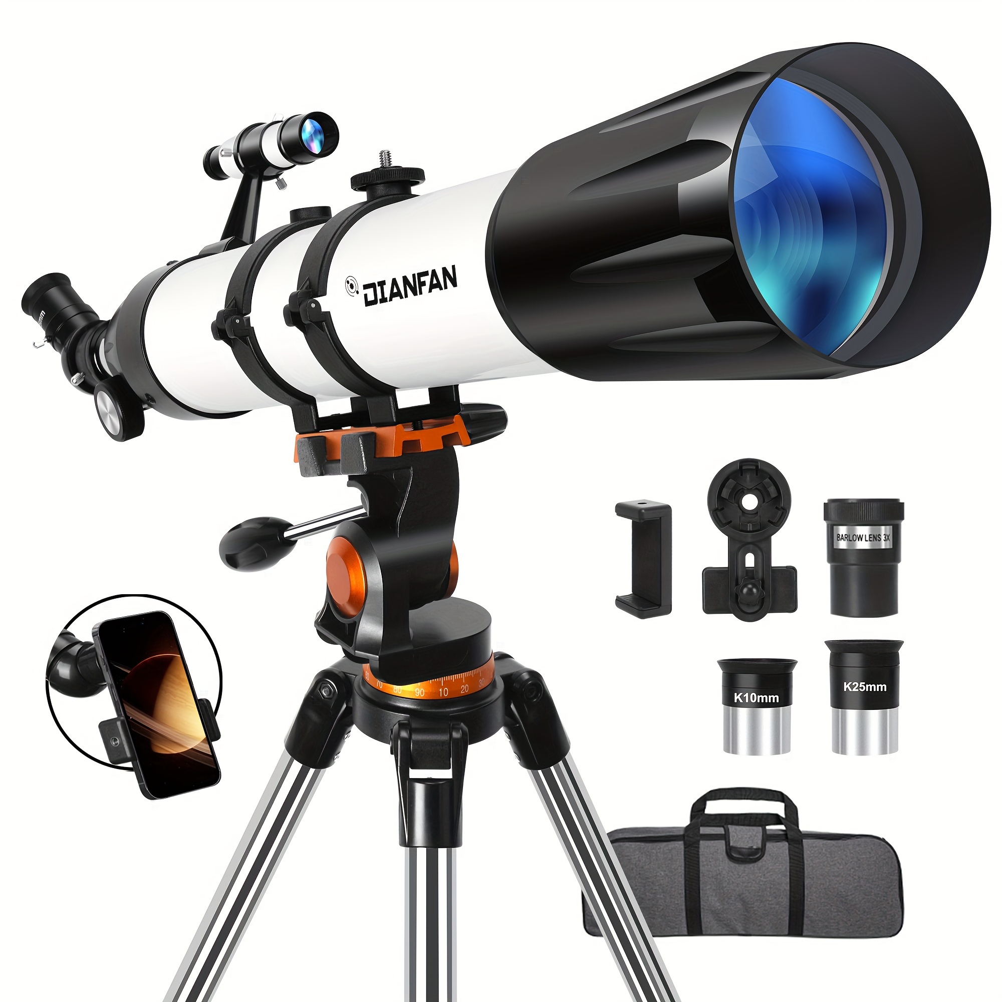 

Telescope, 90mm Aperture 800mm For Adults Astronomy, Portable Professional Refractor Telescope For Beginners, With Stainless Tripod & Phone Adapter, Carry Bag