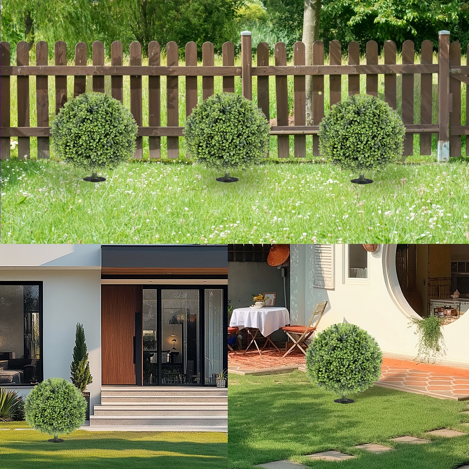 2 pack artificial boxwood topiary ball with lavender set of 2 artificial shrub bushes with ground spike     for porch artificial plants for outdoor planters indoor Product details 3