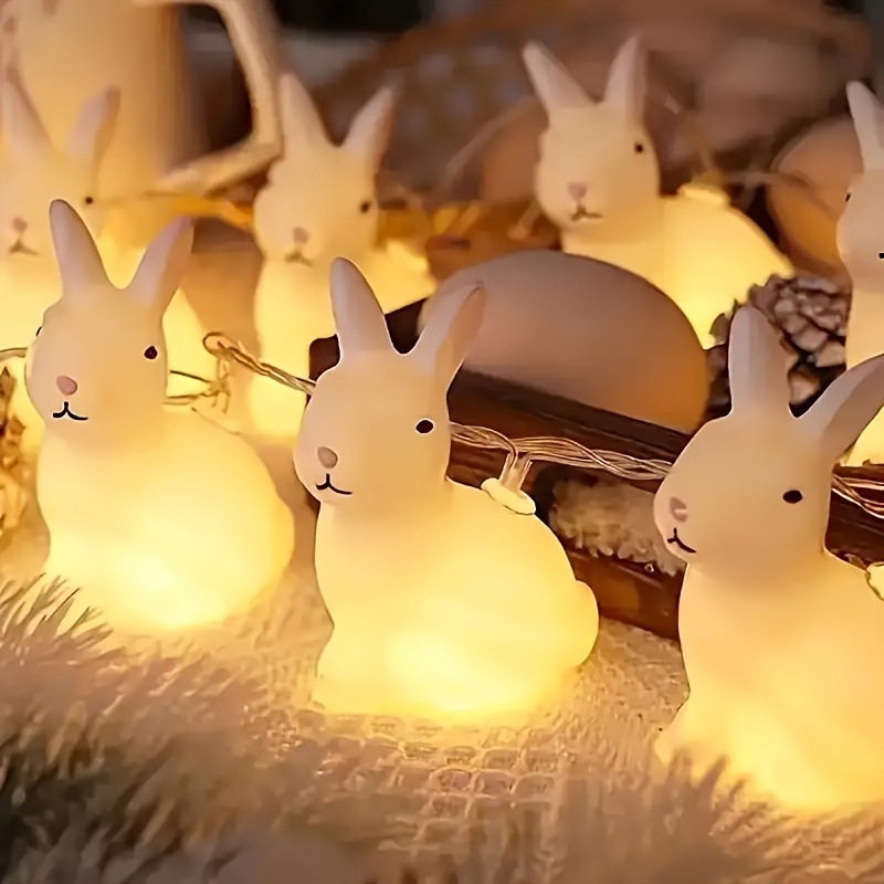 10 Led Bunny String Lights, Art Plastic Rabbit Decoration, Battery Operated 1.5m, No Plug, For Easter, Birthday, Home Decor, Camping, Bedside Night Light