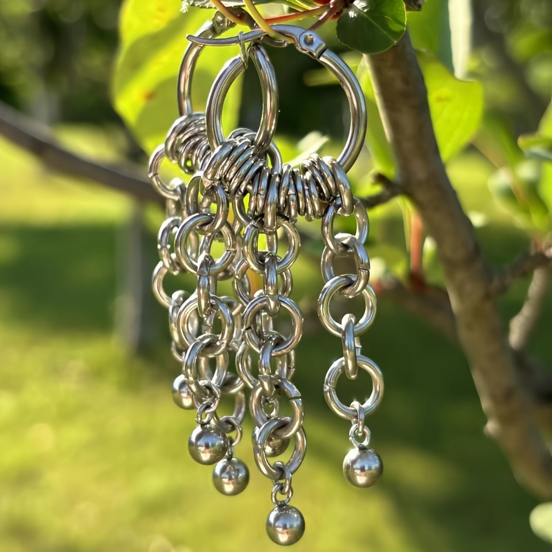 Y2K 304 Stainless Steel Drop Chain Hoop Earrings