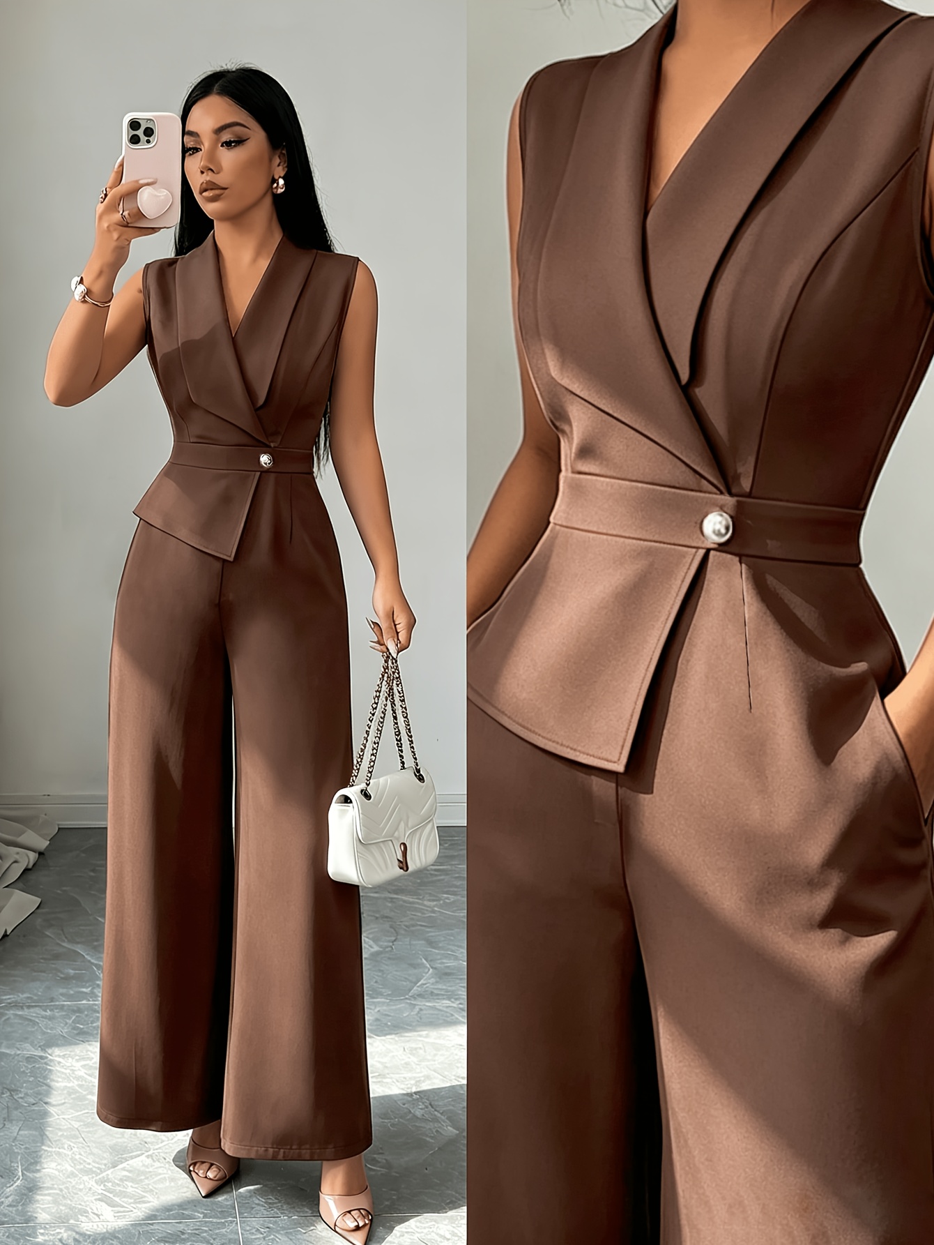 imagen del artículo   elegante profesional de color   elenzga de moda, diseño de traje con cuello  , cinturón,   para el  , reuniones, profesores, escuelas, día de san valentín, día del  ,  , viajes, estilo casual  ,   y verano