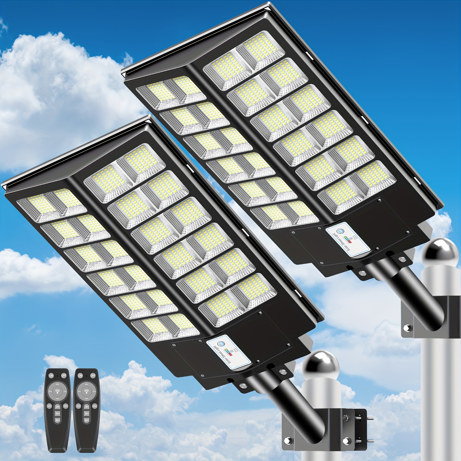 

2 Pack 4200w Solar Street Lights Outdoor 450000 Lumens Dusk To Dawn Solar Flood Lights Outdoor Motion Sensor, Led Solar Lights With Remote Control For Parking Lot