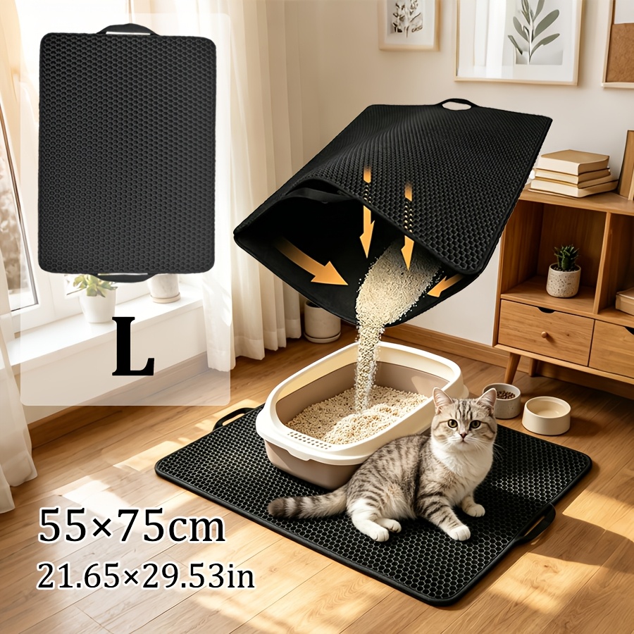 TEMU Tapete atraparedesero para arena de gato (disponible en 3 tamaños), diseño de panal de capa con dobles; protector de suelo a prueba de orina y