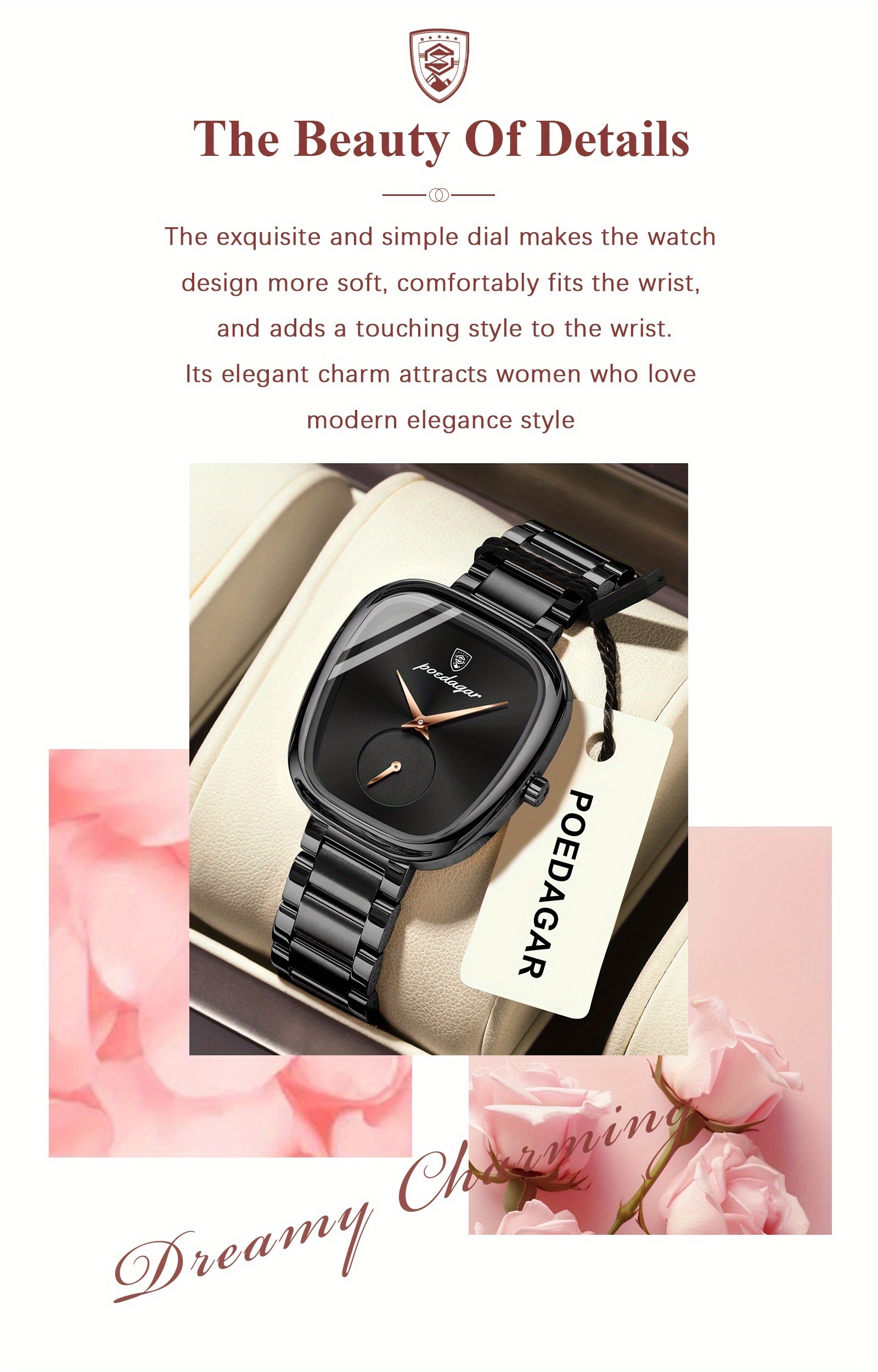 POEDAGAR Ultra-thin Stainless Steel Square Waterproof Quartz Wristwatch | Elegant and Exquisite Korean Style, Fashionable Luxury Ladies Watch with Non-rechargeable Battery