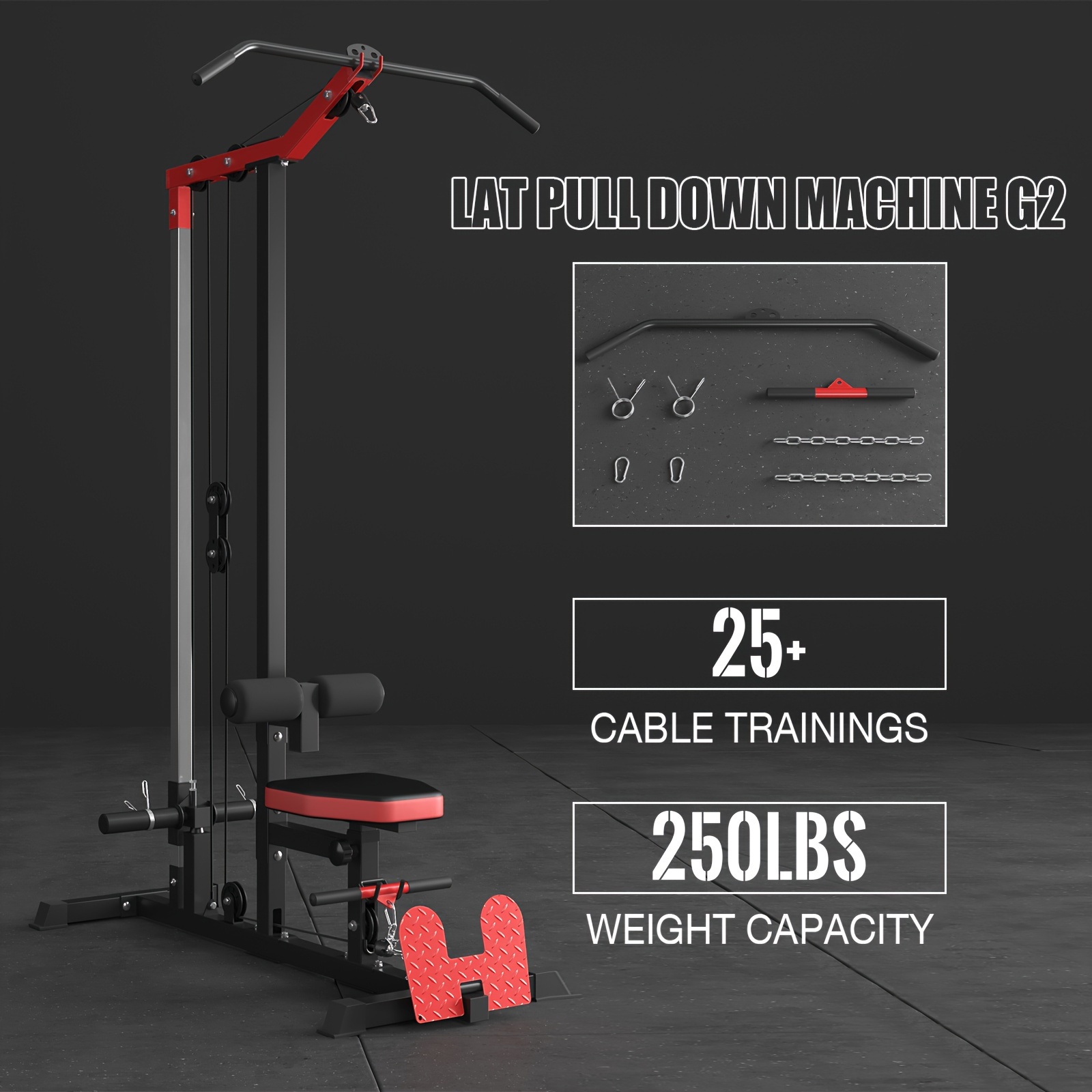 

- Gym , Lat , - & Row -up & & Low , 450lbs .