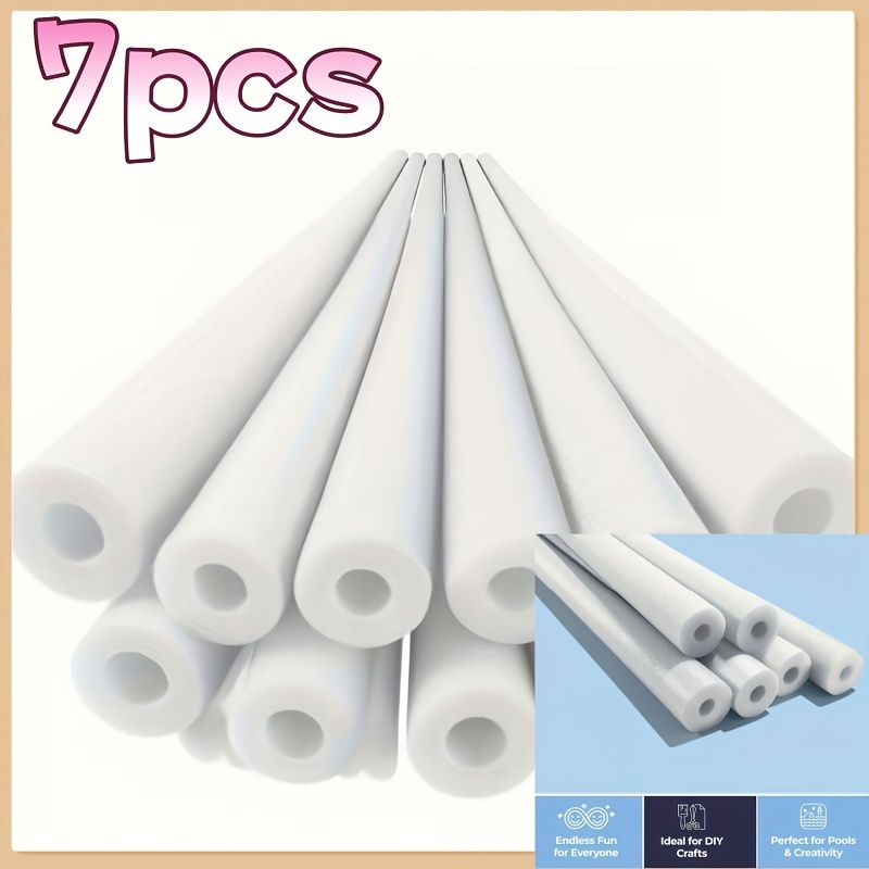 TEMU 7-delige set witte schuimsponsbuizen van 50 cm - Geschikt voor decoratieve knutselwerkjes, thuis, school, sportschool en verjaardagsfeestjes -
