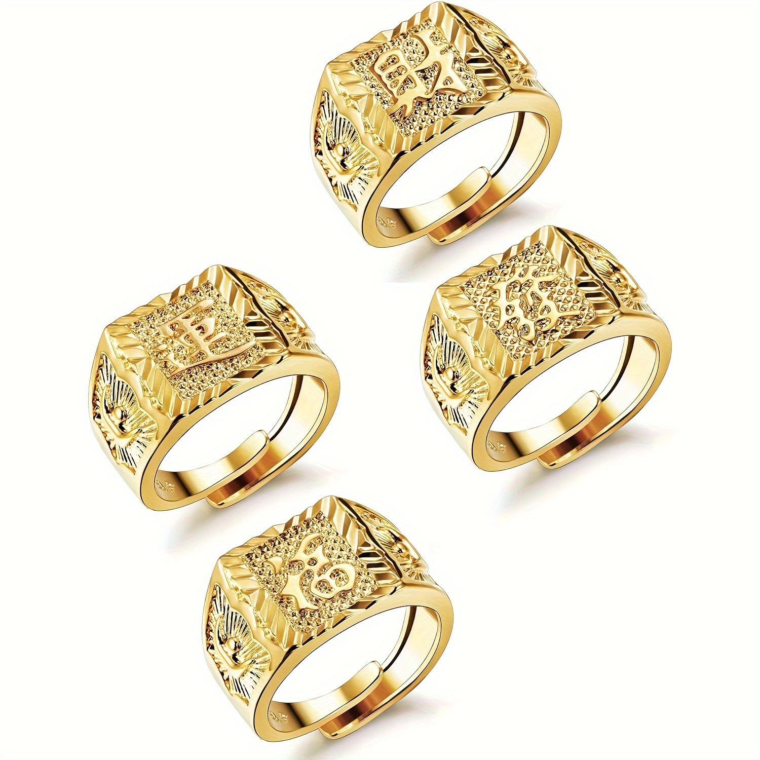 

4 Pcs Men's Wedding Ring Ring /luck/wealth Ring Set Adjustable