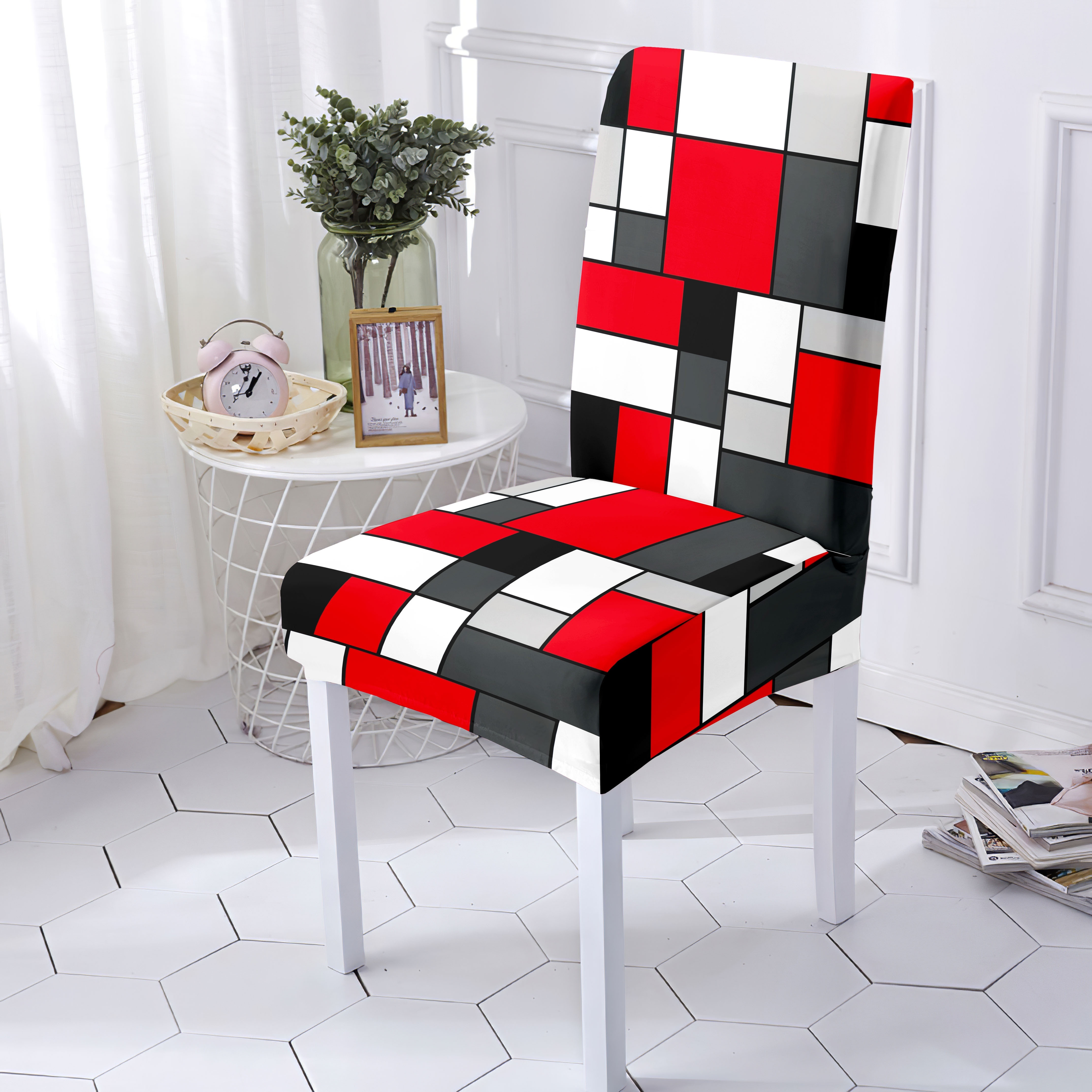 

4/6pcs Geometric Pattern Chair Slipcovers, Dining Chair Cover, Furniture Protective Cover, For Dining Room Living Room Office Home Decor