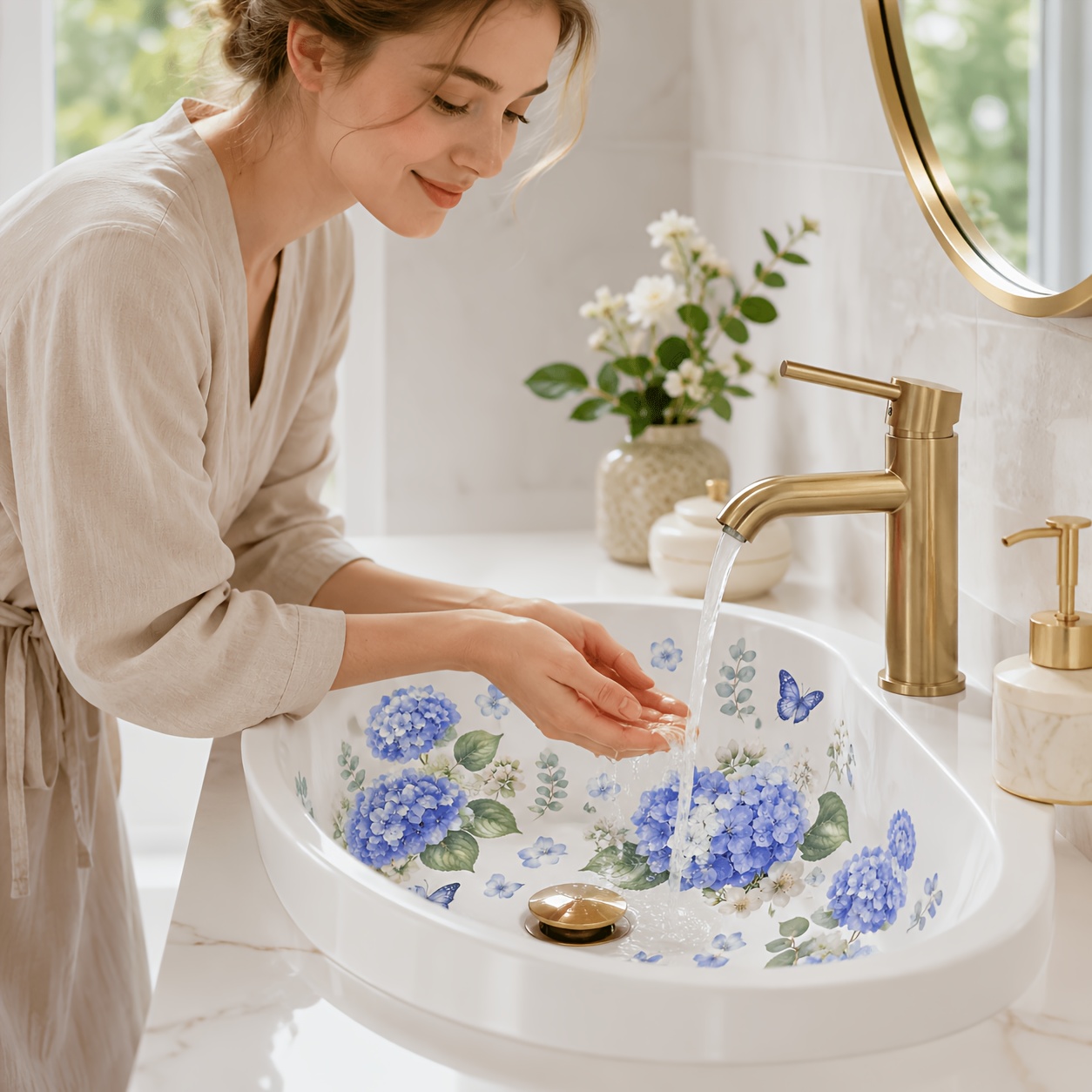 TEMU Un ensemble d'autocollants décoratifs d'hortensia, autocollants transparents et des papillons pour baignoires et lavabos, que pour la décoration
