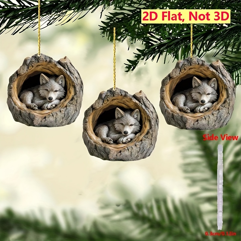 TEMU 2d Flat Design, 3 Wolf Acrylic Pendants, Animal-themed Holiday Decorations - No Power Required - Suitable For Vacation Homes And Party Decor -