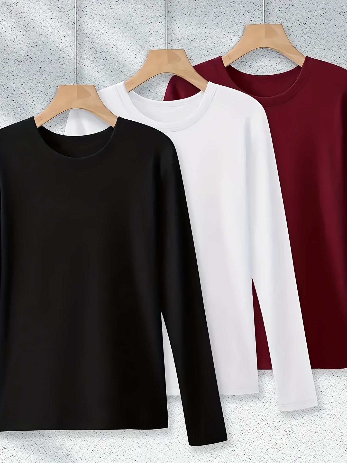 3 pack womens casual crew neck t shirts polyester knit long sleeve   with   stretch solid color regular fit for fall winter Product details 1