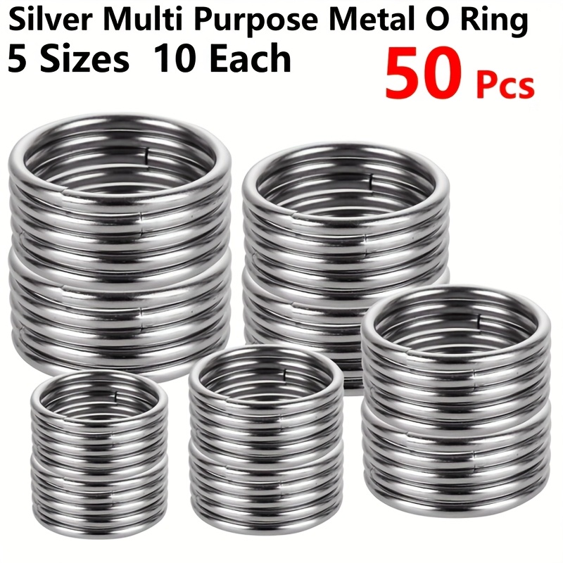 E-shop 50 Stück Silber Multi Purpose Metall O Ring für Makramee, Camping, Hundeleinen, Hardware, und mehr Bastelprojekte - 15mm, 20mm, 25mm, 32mm, 38mm