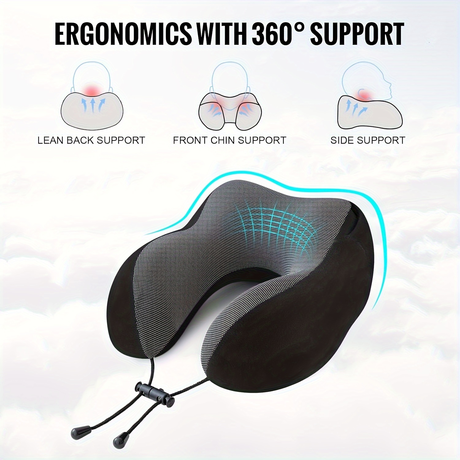 1pc black travel pillow with bag neck pillow for travel with hood for airplane velvet memory foam neck pillow adult head neck support for long flights plane   sleeping rest details 0