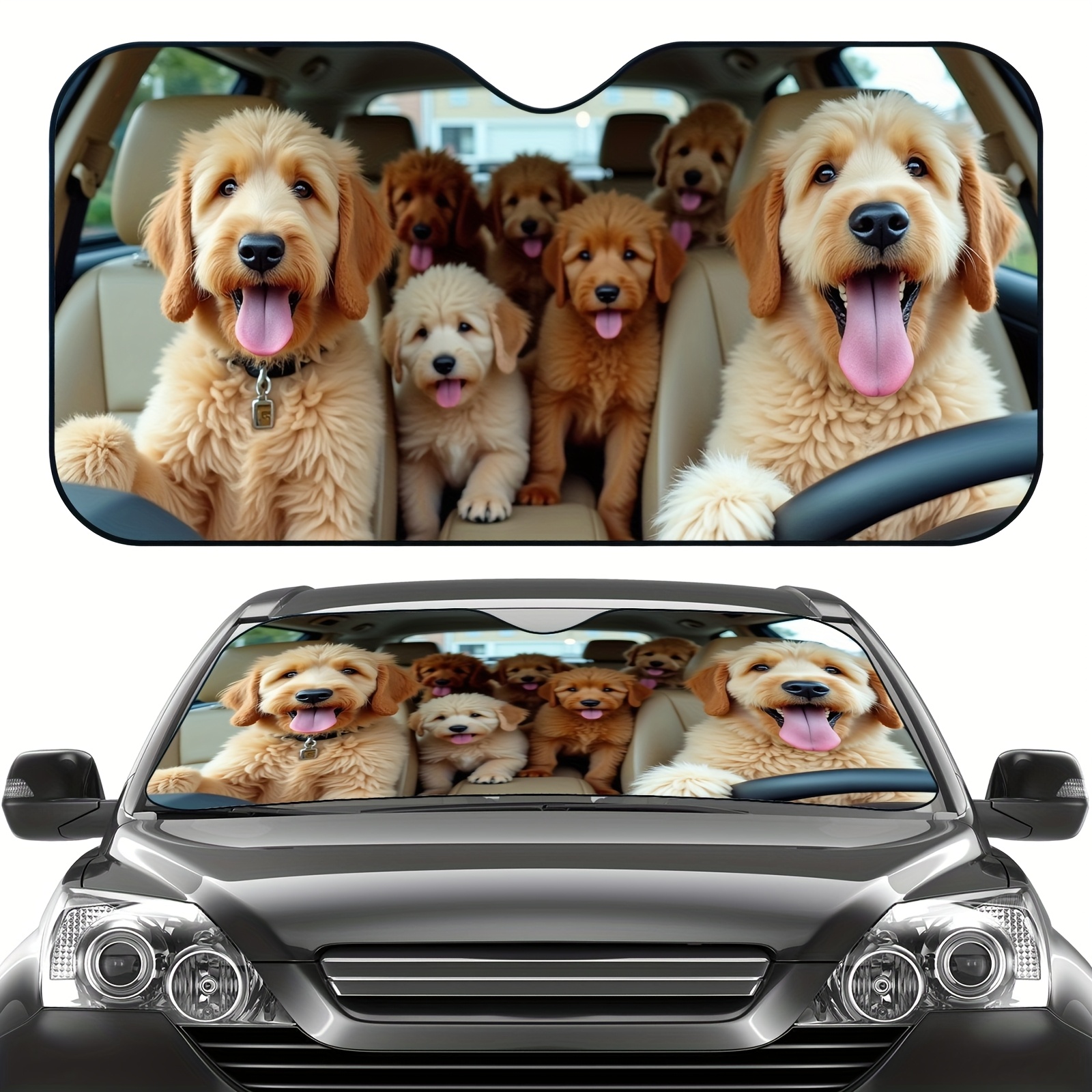 TEMU Sun Protection, 1pc Cute Dog Lover Automobile Sunshade, Universal Foldable Uv Shielding Sunshade, , Automotive-interior Accessories, Windshield Sunshades