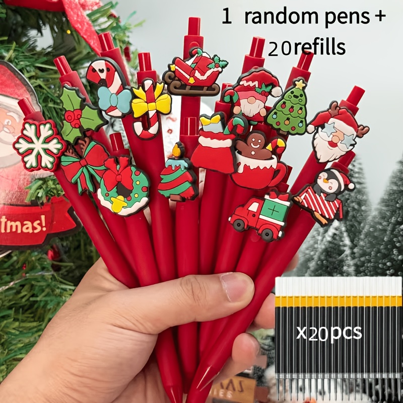 TEMU Lot de 21 stylos à bille sur le thème de Noël, styles aléatoires incluant en pain d'épices de dessin , Père Noël, de neige, etc., contient 1