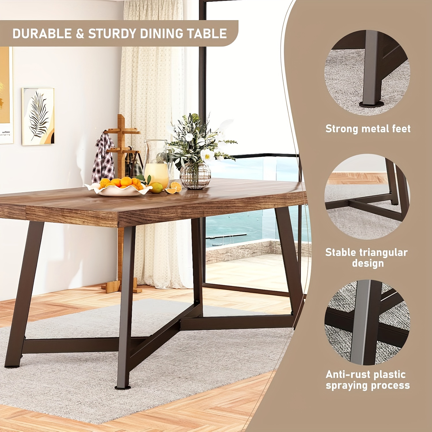 Brown Color Dining Table Set, 72