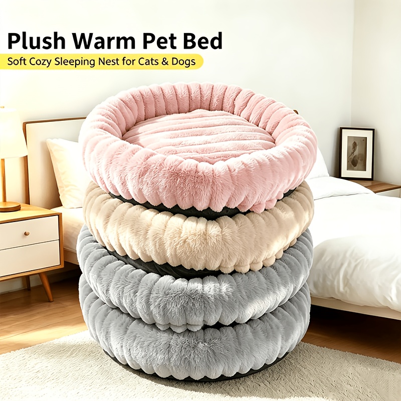 1pc round plush cat bed for indoor cats soft pet bed cushion anti slip bed mat for small to medium dogs kittens machine washable pet sleeping nest for winter Product details 2