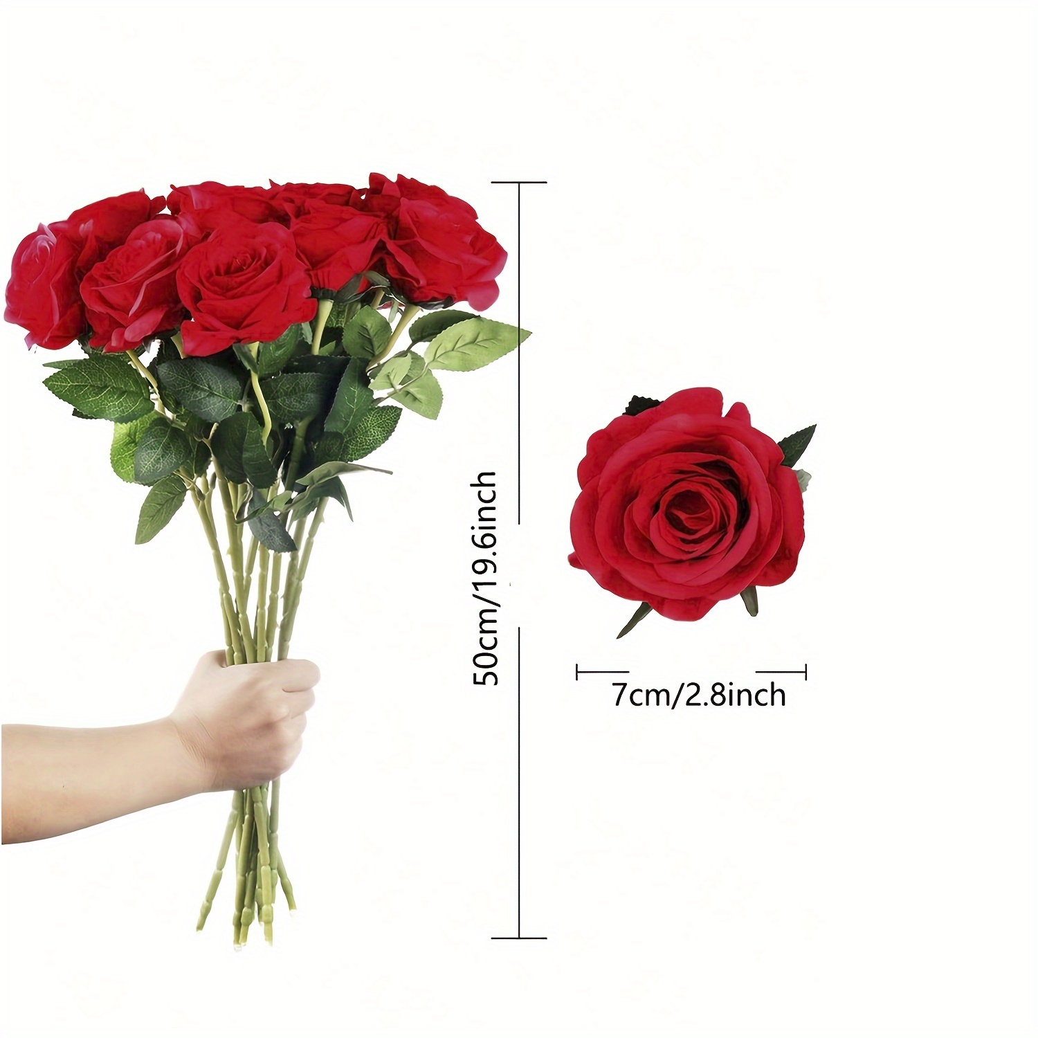 16 Stck Knstliche Rosen Weinrot - Realistische Stoff Rosen Mit Langen  Stielen Deko