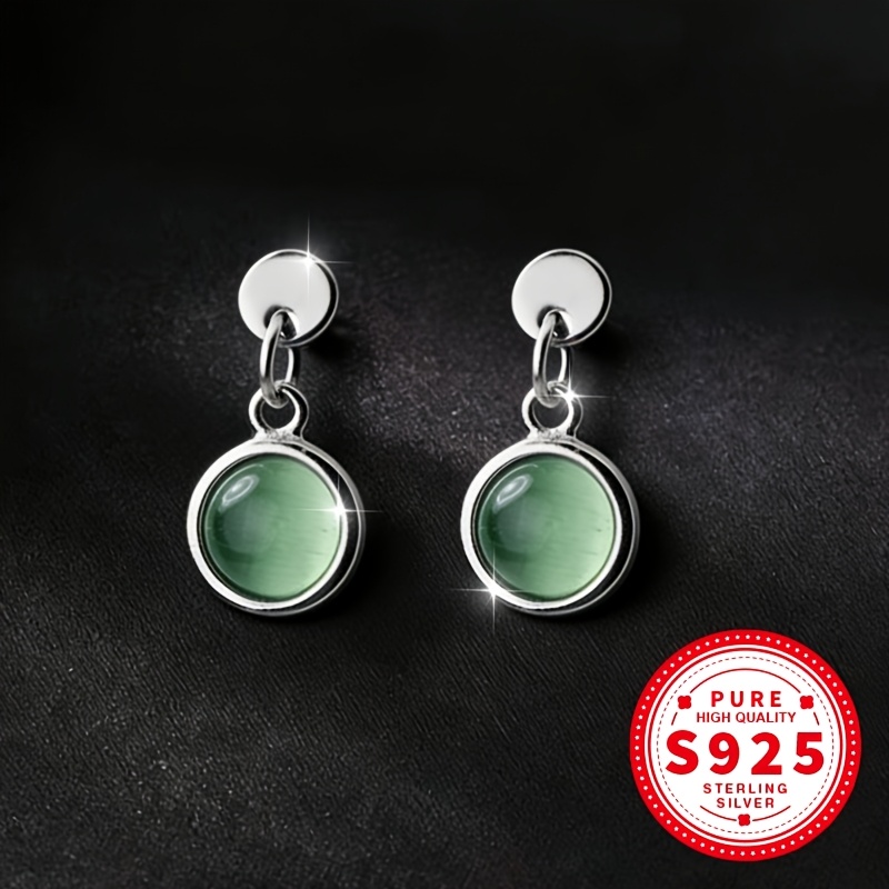Women's S925 Sterling Silver Green Moonstone Earrings