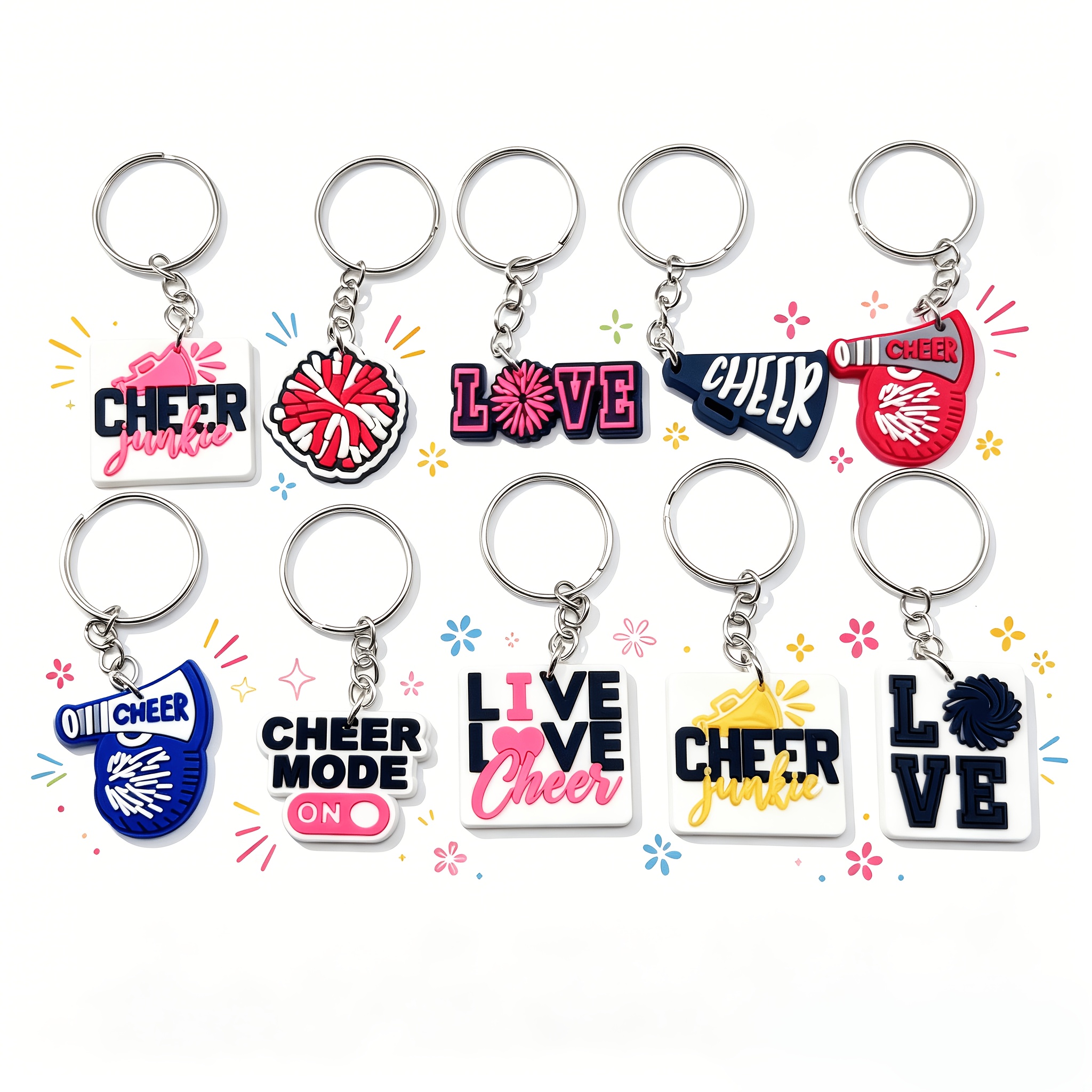 10pcs Random Pattern Cheerleader Keychains Random Pvc School Cheer Decor Gifts For