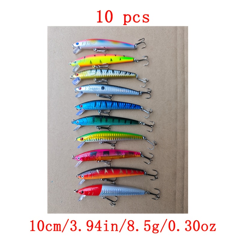 E-shop 10er-Set Schwimmende Minnow-Köder, Gemischte Farben, 3.94in/0.30oz Jeder, ABS-Harte Köder mit Drillinghaken, Geeignet für Barsch-Wobbler und