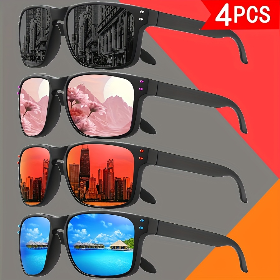Image of 4pcs Set Sunglasses, Rectangular Riding Glasses, Suitable For Outdoor Leisure Sports Driving Glasses, Men And Women's Individual Movie Glasses