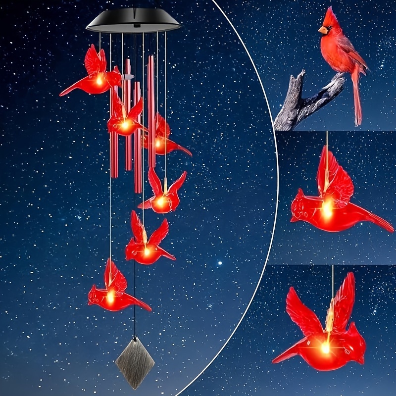 

1/2/4pcs 6 Red Solar Wind Chimes With Metal Pipes, Wind Chimes For Outdoor Use, Gifts For Mom Grandma Wife, Waterproof Led Commemorative Wind Lights For Garden Yard Decoration