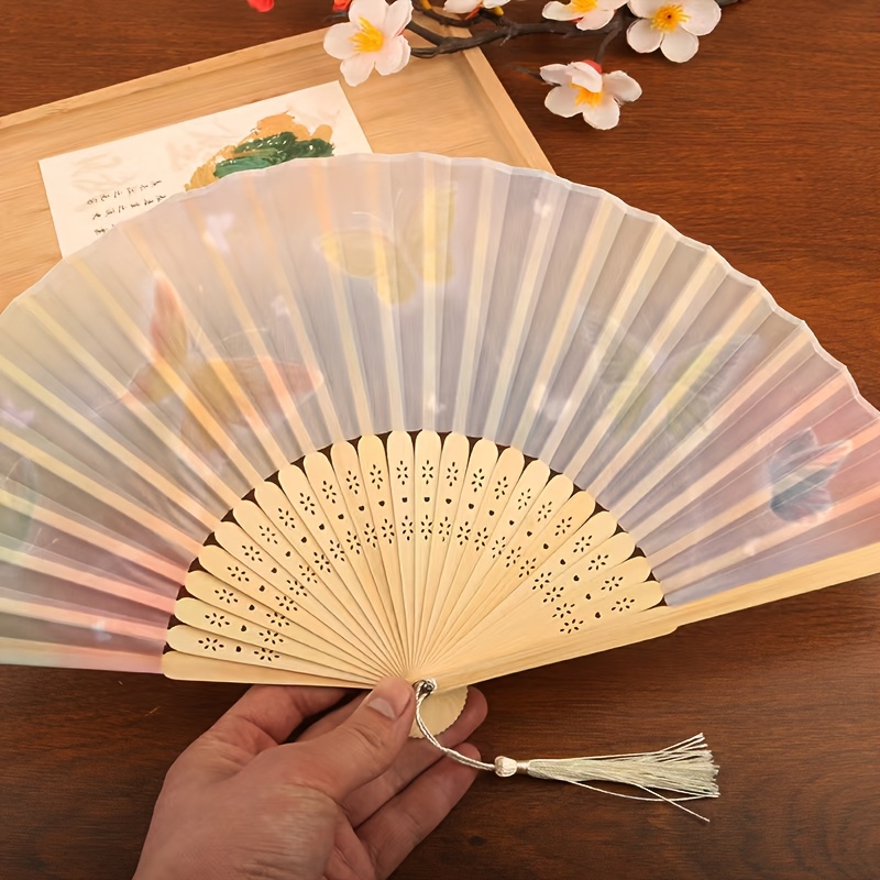 TEMU New Chinese-style Classical Handheld Folding Fan, Portable Bamboo Fan, Elements, Suitable For Summer Use, An Elegant Hand Fan For Women, Used As