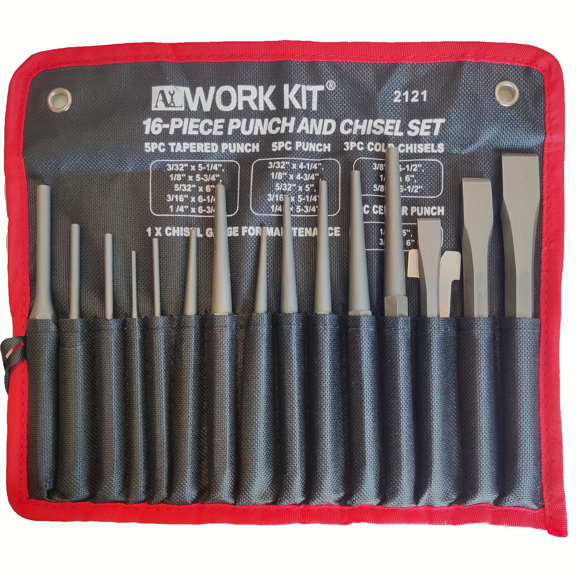 

16-piece Steel Punch And Chisel Set - Industrial Quality, Tapered, Pin, Center Punches With Cold Chisels And Punching Chisel Set