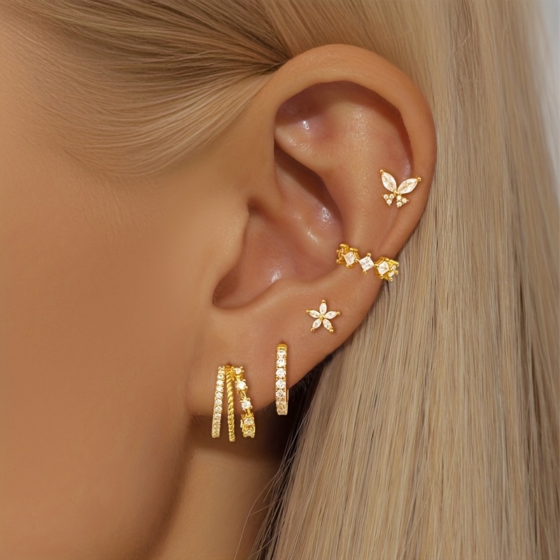 5pc Women's Luxurious 18K Gold-Plated Stud Earrings Set