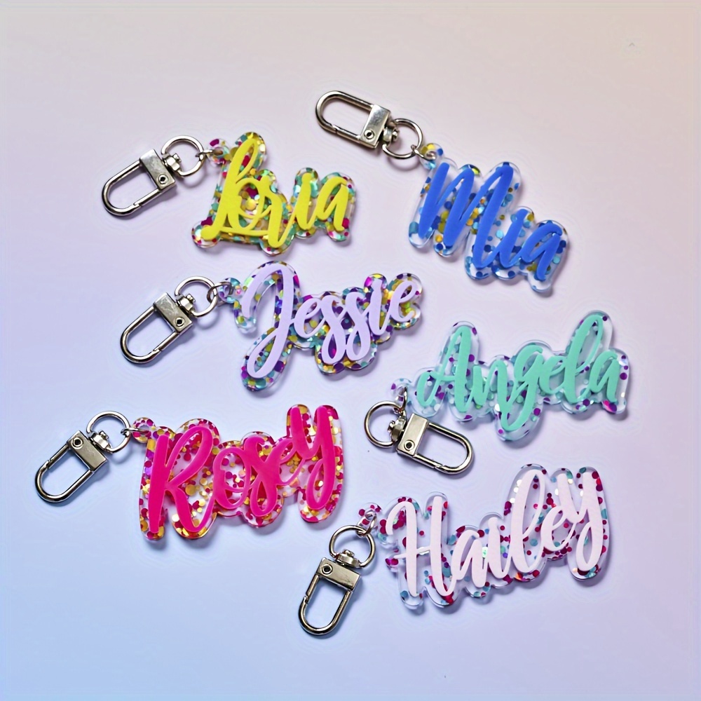 

[customer ] Custom Acrylic Letter Keychain - Personalized Name Tag With Sparkle , Double-layer Design For Bags & Water Bottles - Perfect Birthday Gift For Family