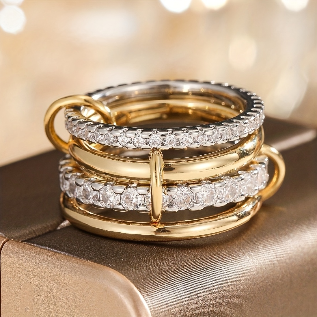 Image of 1 Luxurious Four-loop Stackable Ring For Women, Elegant Synthetic Synthetic Zirconia Jewelry Suitable For Daily Wear And Parties, Birthday, Anniversary, Holiday Gift