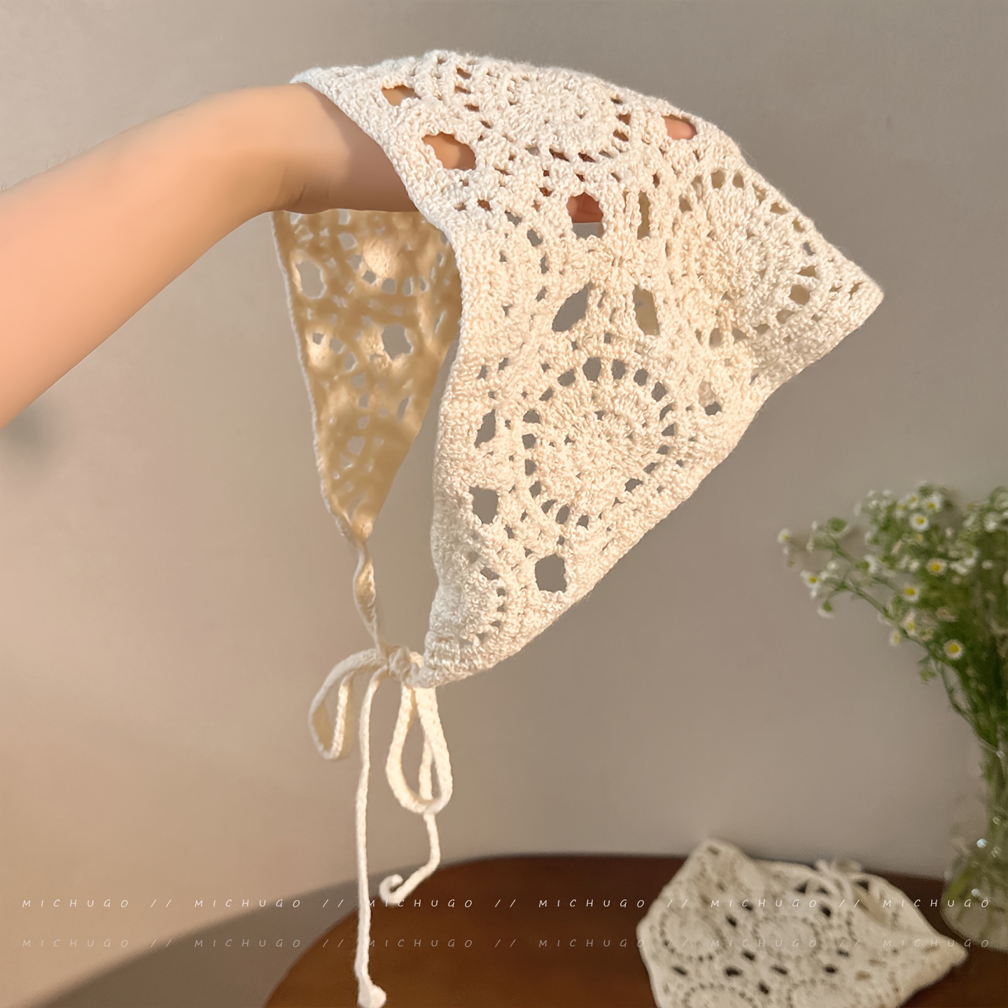 elegant bohemian floral knit scarf stylish crochet Temu Bahrain