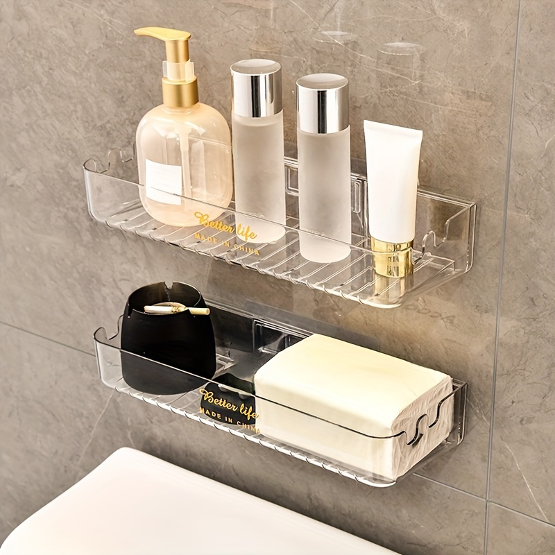 

1pcs Hypoallergenic Transparent Wall-mounted Bathroom Organizer Shelf - No Drilling Required, Cosmetic Storage Display For Wash Basin, Use Without Power Or Batteries