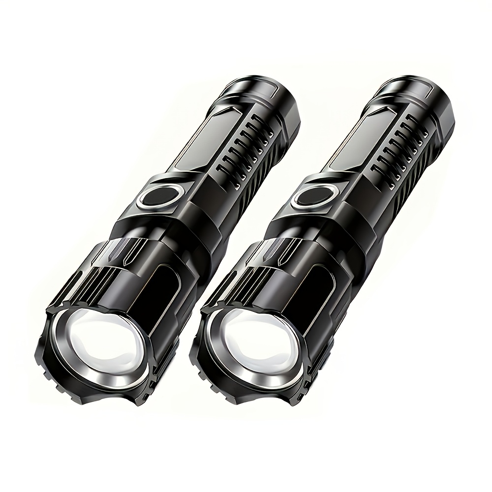 TEMU 2pcs Led Flashlight With 3-level Brightness Adjustment And Zoom Function, Usb Rechargeable, Durable And Portable, Ideal For Camping, Hiking,
