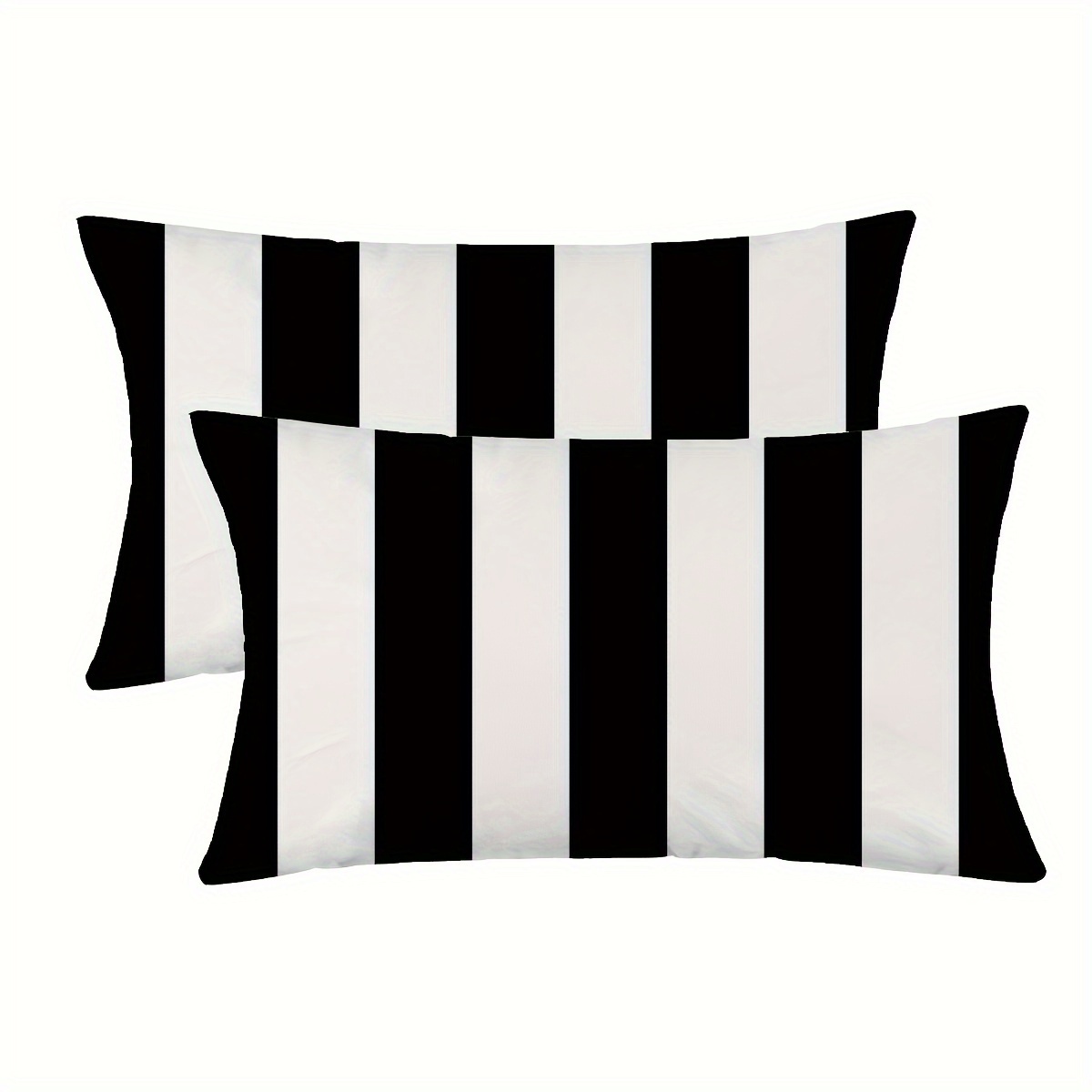 

2pcs Black & White Striped Plush Throw Pillow Covers, 12x20 Inches - Zippered, Hand Washable For Sofa, Chair, And Outdoor Decor