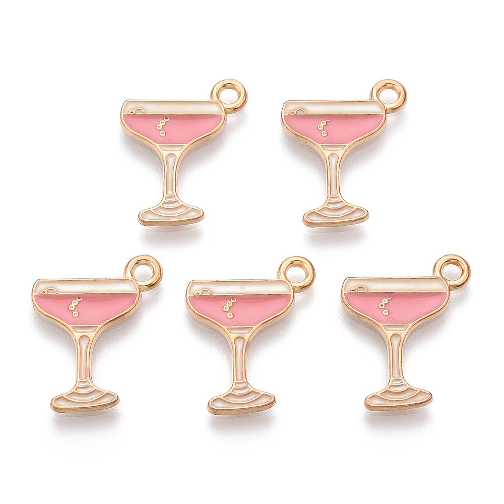 TEMU 10pcs Champagne Flute Charms, Goblet Wine Glass Charms - Pink Champagne Flute - Golden Enamel Beaded Charms, Suitable For Making