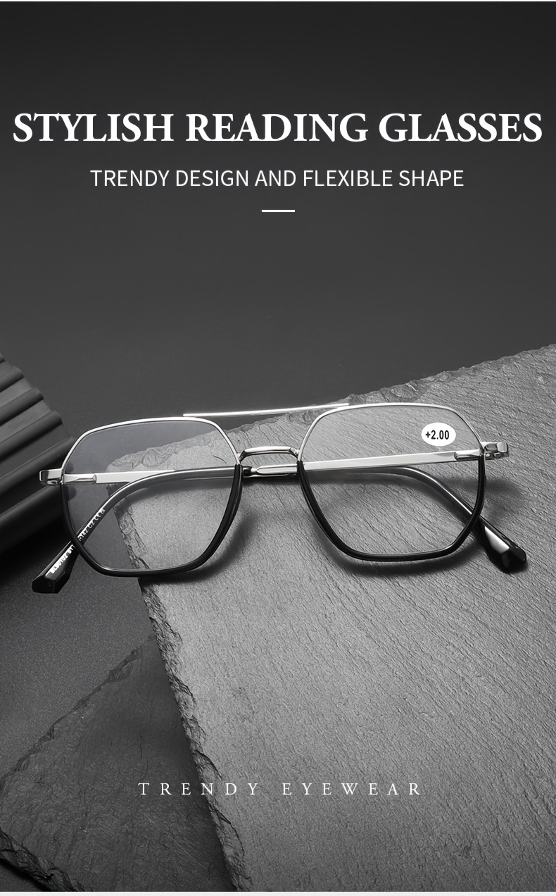 A Pair of Unisex High-Quality Square And Round Reading Glasses, Featuring a Stylish Vintage Metal Frame And Spring Hinges, Suitable for Reading And Watching TV, Available in Various Prescriptions from +1.00 to +4.00, Making It a Perfect Gift Choice.