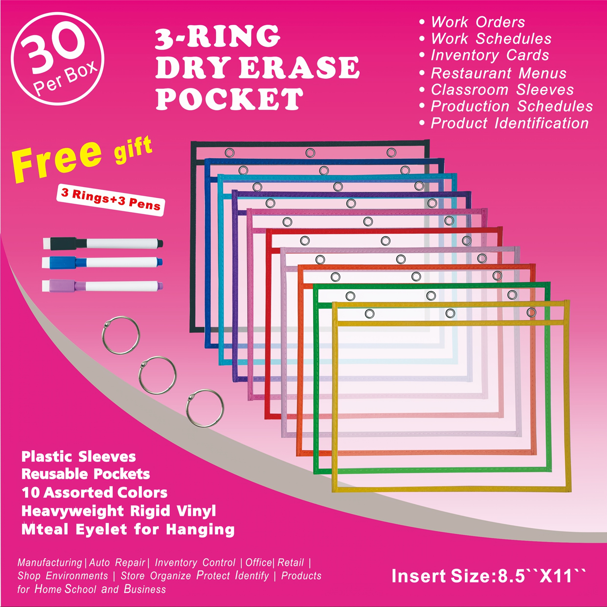EEHZTSI 50-Pack Dry Erase Pocket Sleeves - 10x14 Inch Reusable Plastic Sheet Protectors For Classroom & Office