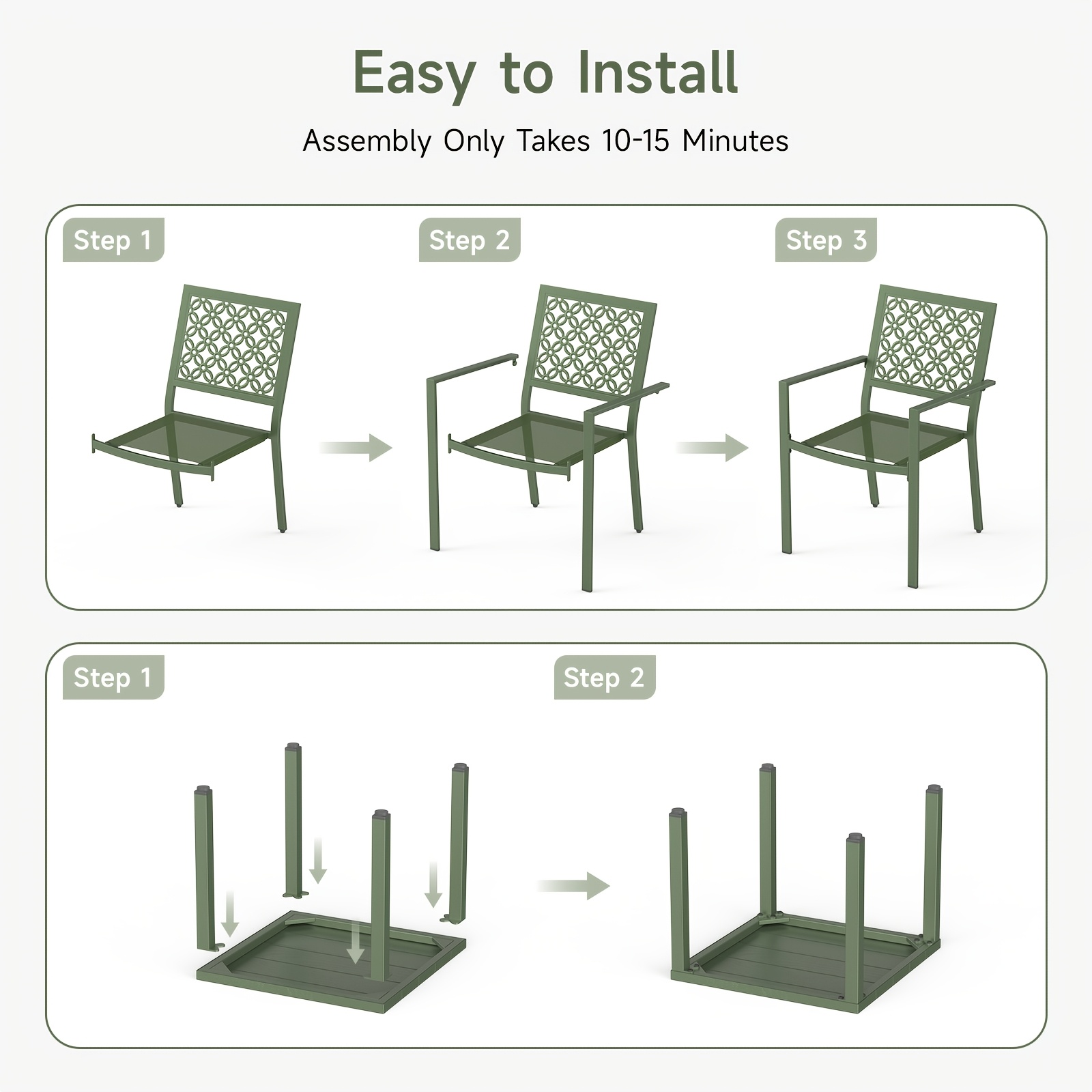 3pcs Outdoor Bistro Set, Stackable Metal Steel Outdoor Table And Chairs, Waterproof Rustproof Patio Furniture Conversation Set for Porch Garden Balcony Backyard, Sage Green