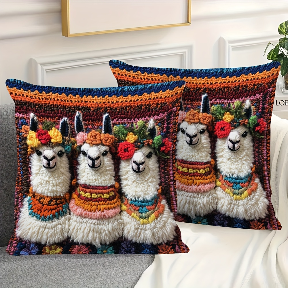 

2pcs Vibrant Peruvian Llama Throw Pillow Covers, 18x18 Inch - Super Soft Short Plush, Floral Pattern, Zippered Cases For Sofa, Bed, Car - Machine Washable, No Insert Included, Decor| | Covers