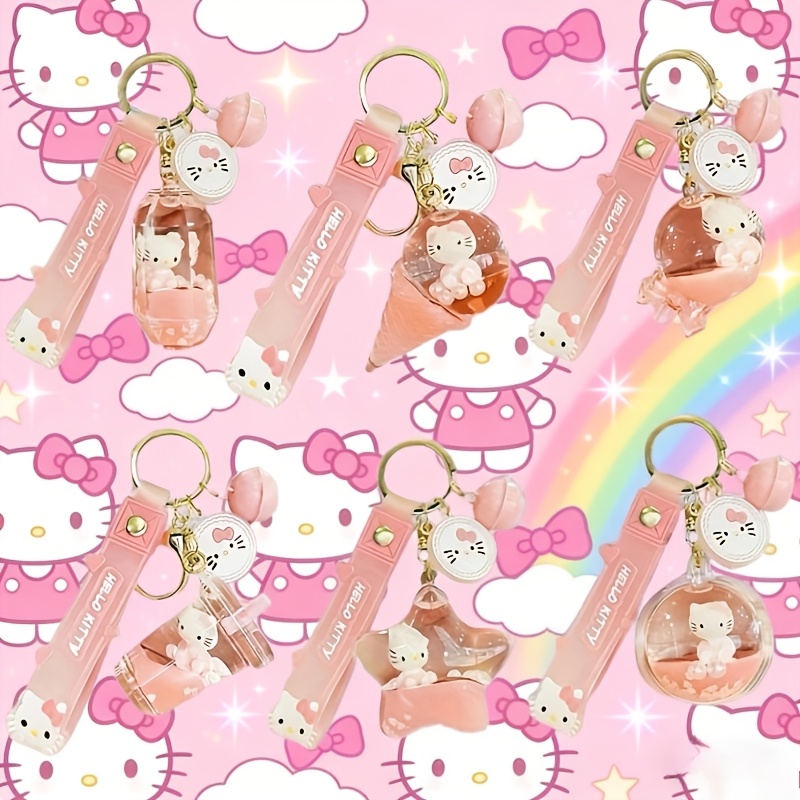 TEMU 2d Flat, 6pcs, Hello Kitty Men's Keychain, Backpack Pendant, Gift, Pendant For Day Of School, Decorative For To Send