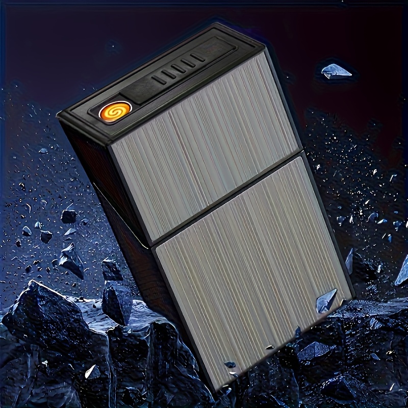 1pc   USB rechargeable lighter and   - stylish and simple, Men s cigarette storage box, pressure-resistant, neutral design - suitable as a perfect gift for Men s birthdays, Halloween and Christmas.,   With Built In Lighter, King Size  , Small Cigarette Tin, Silver  , Vintage  